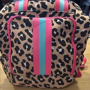 Leopard Print Insulated Backpack Lunch bag with Pink and Blue Stripes